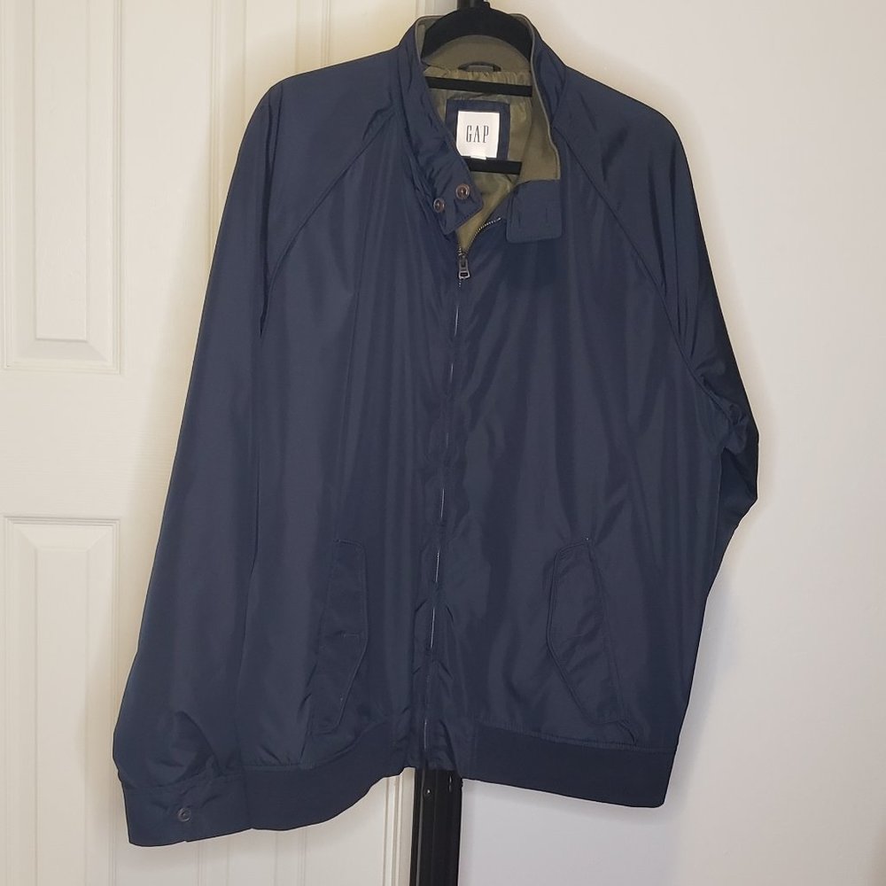 Gap Jacket Large Lightweight Coat Navy Blue outer Olive Green inner XL